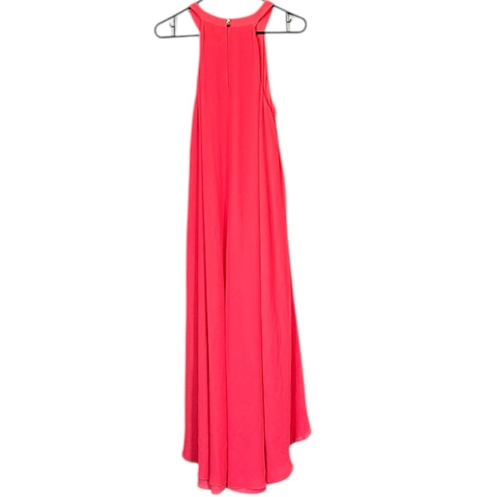 NWT Jennifer Lopez Coral Pink Ruffle Halter High Low Dress - Size: Large - Picture 9 of 10